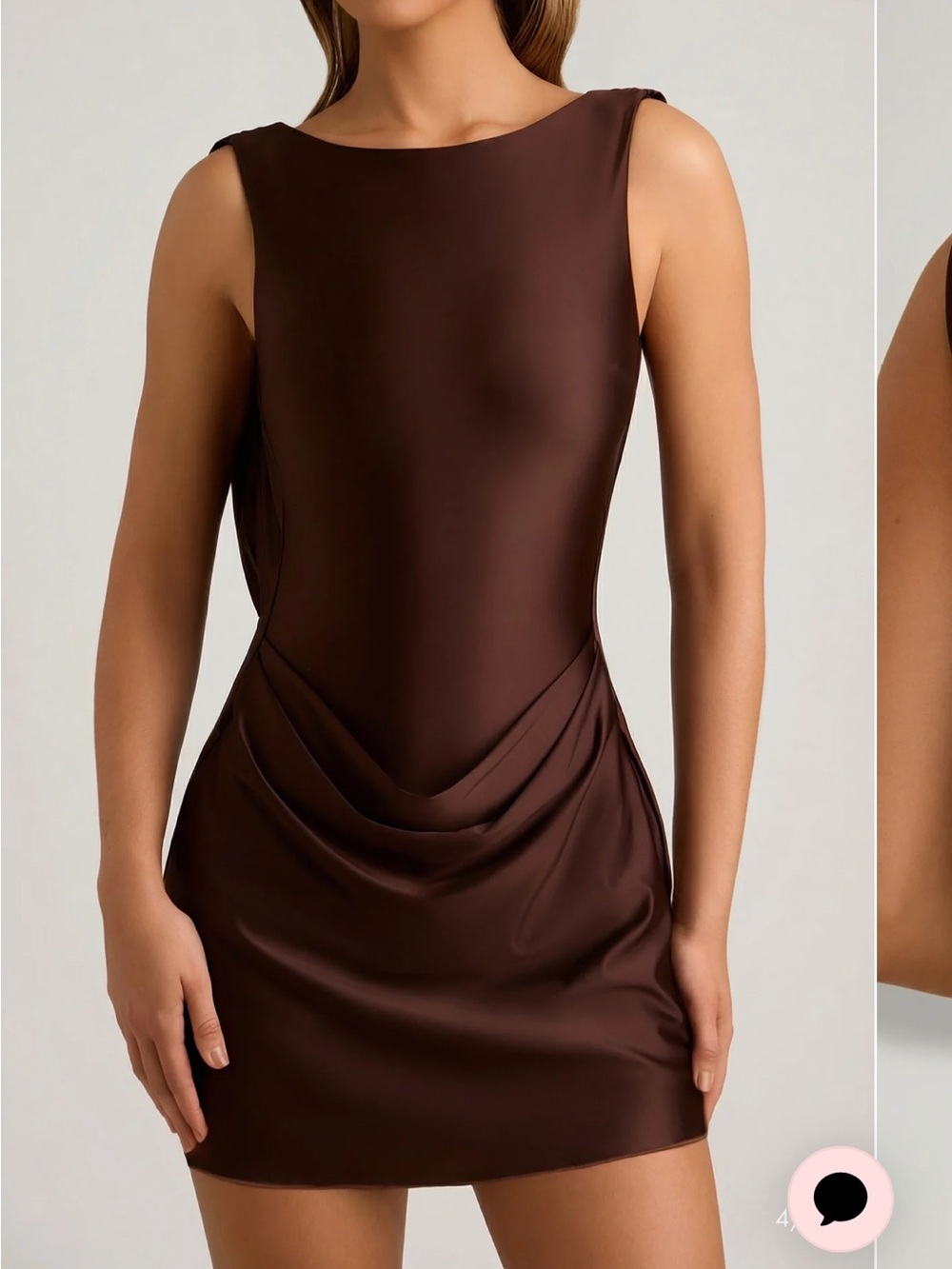 Oh Polly Monnie Draped Open-Back A-Line Mini Dress 6 Pearl Chocolate Brown NWT - Picture 6 of 12